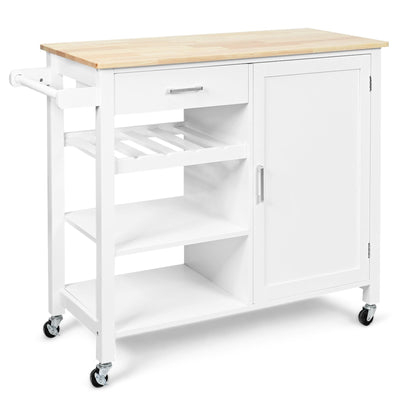 Kitchen Island Cart Rolling Serving Cart Wood Trolley-White - Relaxacare