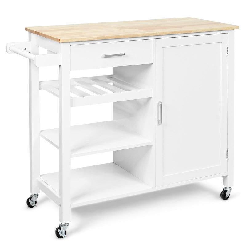 Kitchen Island Cart Rolling Serving Cart Wood Trolley-White - Relaxacare
