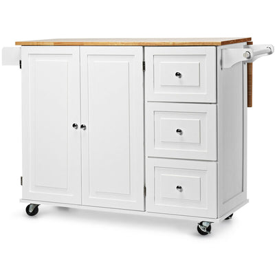 Kitchen Island Trolley Cart Wood with Drop-Leaf Tabletop and Storage Cabinet - Relaxacare