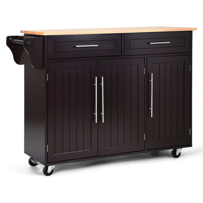 Kitchen Island Trolley Wood Top Rolling Storage Cabinet Cart with Knife Block-Brown - Relaxacare