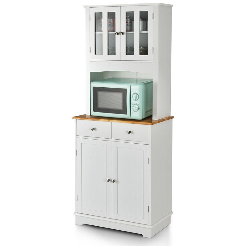 Kitchen Pantry Cabinet with Wood Top and Hutch-White - Relaxacare