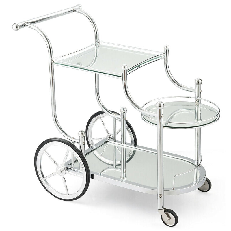 Kitchen Rolling Bar Cart with Tempered Glass Suitable for Restaurant and Hotel - Relaxacare