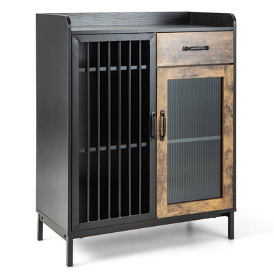 Kitchen Sideboard Buffet Industrial Pantry Cupboard with Metal Glass Door - Relaxacare