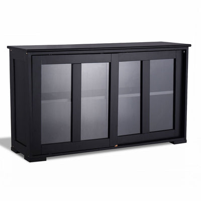 Kitchen Storage Cabinet with Glass Sliding Door-Black - Relaxacare
