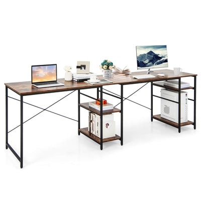 L Shaped Computer Desk with 4 Storage Shelves and Cable Holes-Rustic Brown - Relaxacare