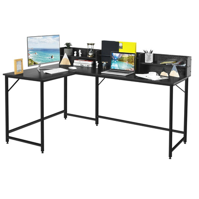 L-Shaped Computer Desk with File Rack and 2 Shelves - Relaxacare