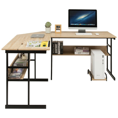 L-Shaped Computer Desk with Tiltable Tabletop-Natural - Relaxacare