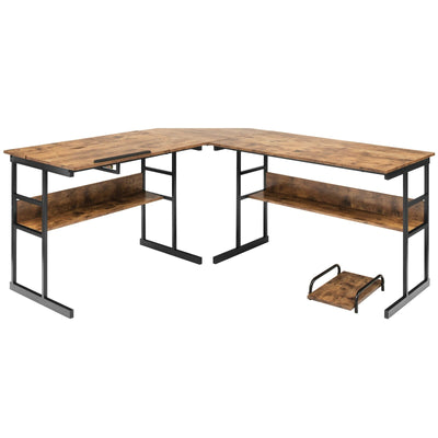 L-Shaped Computer Desk with Tiltable Tabletop-Rustic Brown - Relaxacare
