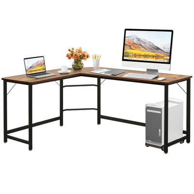 L Shaped Corner Computer Desk Laptop Gaming Table Workstation-Coffee - Relaxacare