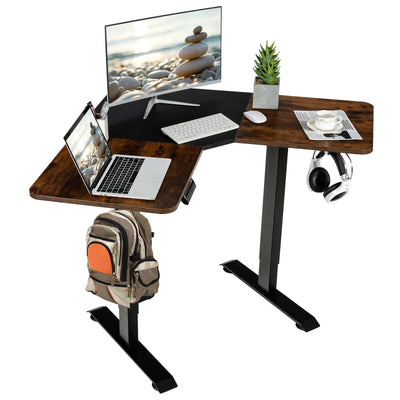 L-shaped Electric Standing Desk with 4 Memory Positions and LCD Display-Rustic Brown - Relaxacare