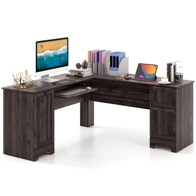 L-Shaped Office Desk with Storage Drawers and Keyboard Tray - Relaxacare