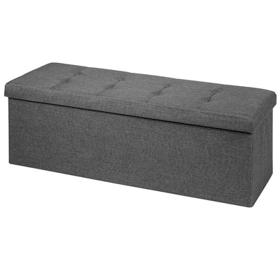 Large Fabric Folding Storage Chest with Smart lift Divider Bed End Ottoman Bench-Dark Gray - Relaxacare