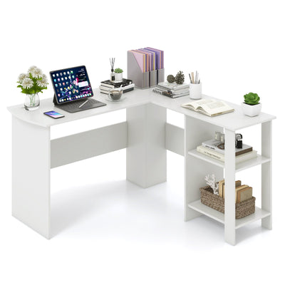 Large Modern L-shaped Computer Desk with 2 Cable Holes and 2 Storage Shelves - Relaxacare