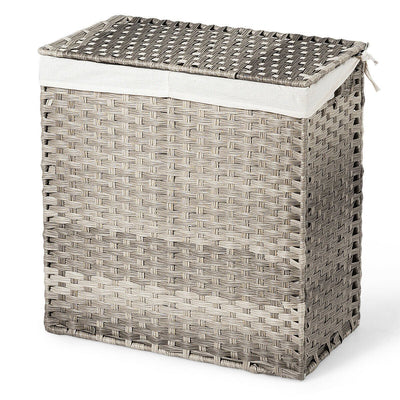 Laundry Hamper Hand-Woven Synthetic Rattan Laundry Basket-Gray - Relaxacare