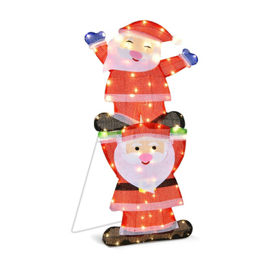 LED Double Santa Yard Christmas Decoration with String Lights and Stakes - Relaxacare