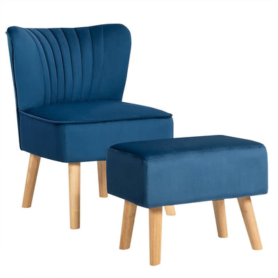 Leisure Chair and Ottoman Padded Velvet Tufted Sofa Set -Blue - Relaxacare