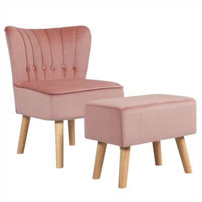 Leisure Chair and Ottoman Thick Padded Tufted Sofa Set-Pink - Relaxacare