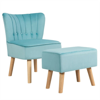 Leisure Chair and Ottoman Thick Padded Tufted Sofa Set-Turquoise - Relaxacare