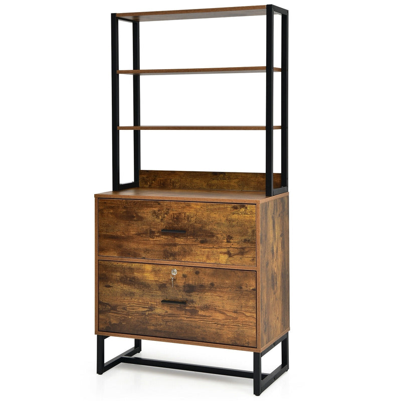 Letter Size Lateral File Cabinet with Lock and Bookshelf - Relaxacare