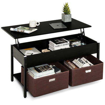 Lift Top Coffee Table Central Table with Drawers and Hidden Compartment for Living Room-Black - Relaxacare