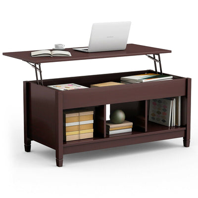 Lift Top Coffee Table w/ Hidden Compartment and Storage Shelves-Coffee - Relaxacare
