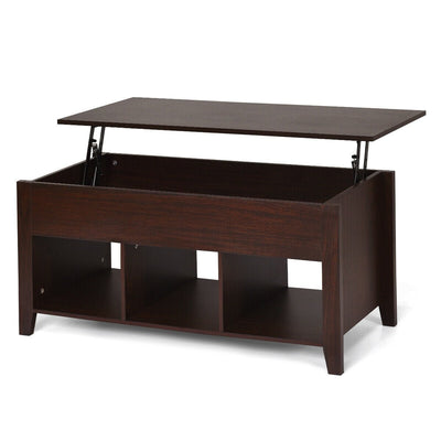 Lift Top Coffee Table with Storage Lower Shelf-Brown - Relaxacare