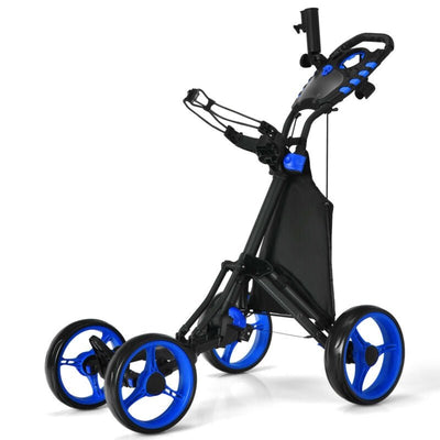 Lightweight Foldable Collapsible 4 Wheels Golf Push Cart-Blue - Relaxacare