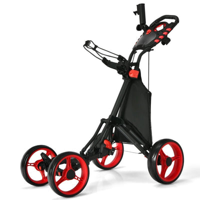 Lightweight Foldable Collapsible 4 Wheels Golf Push Cart-Red - Relaxacare