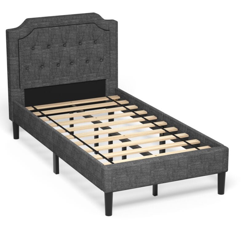 Linen Twin Upholstered Platform Bed with Frame Headboard Mattress Foundation - Relaxacare