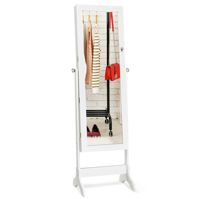 Lockable Mirrored Jewelry Cabinet Armoire Storage Organizer Box-White - Relaxacare