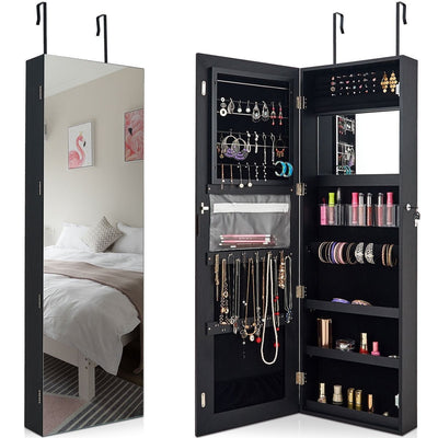 Lockable Storage Jewelry Cabinet with Frameless Mirror-Black - Relaxacare