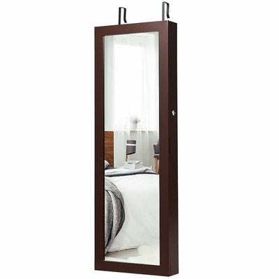 Lockable Wall Mount Mirrored Jewelry Cabinet with LED Lights - Relaxacare