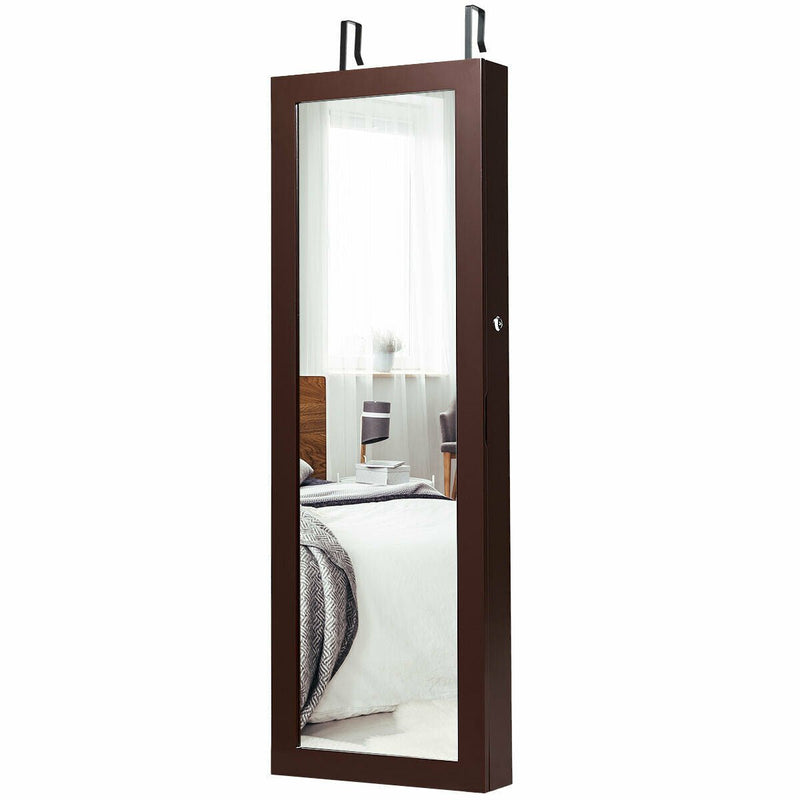 Lockable Wall Mount Mirrored Jewelry Cabinet with LED Lights - Relaxacare