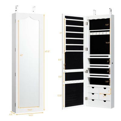 Lockable Wall Mounted Mirror Jewelry Armoire with 5 LEDs and 6 Drawers - Relaxacare