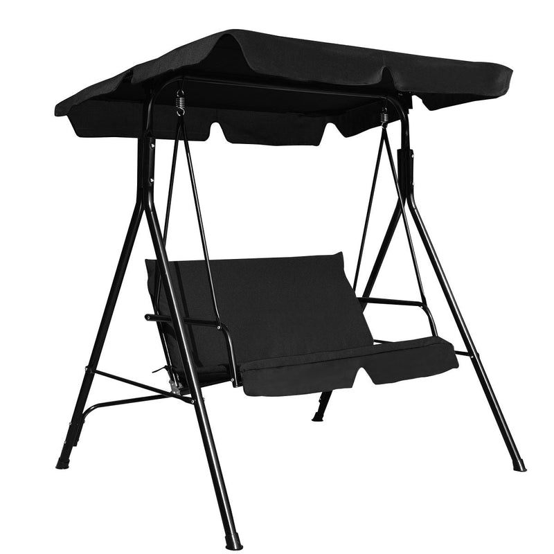 Loveseat Cushioned Patio Steel Frame Swing Glider -Black - Relaxacare