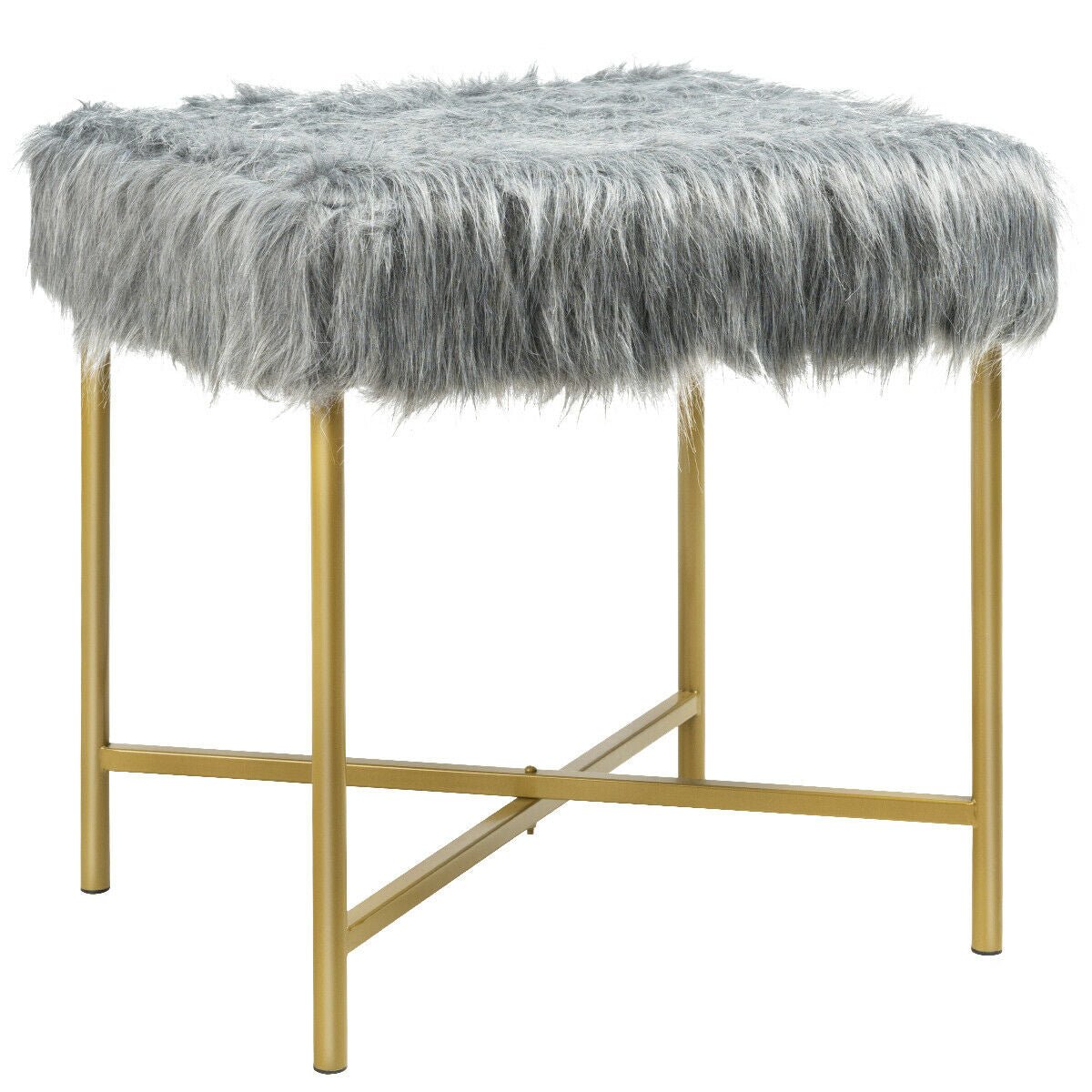 Expensive Footrest Luxurious Faux Fur Covered Footrest Stool with Gold Metal Base
