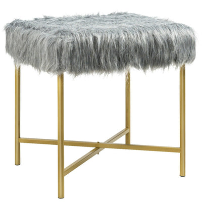 Luxurious Faux Fur Covered Footrest Stool with Gold Metal Base - Relaxacare