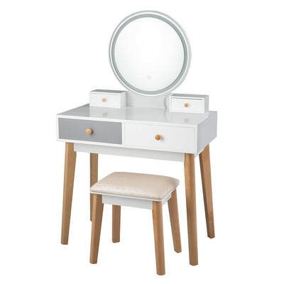 Makeup Dressing Table with 4 Drawers and Lighted Mirror-White - Relaxacare