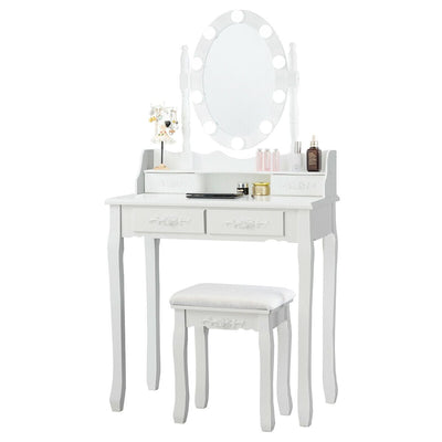 Makeup Dressing Table with Touch Switch Lighted Mirror and Cushioned Stool - Relaxacare