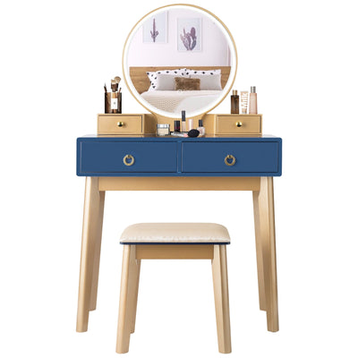 Makeup Vanity Table Set 3 Color Lighting Dressing Table-Blue - Relaxacare