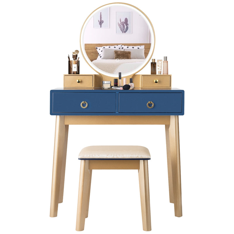 Makeup Vanity Table Set 3 Color Lighting Dressing Table-Blue - Relaxacare