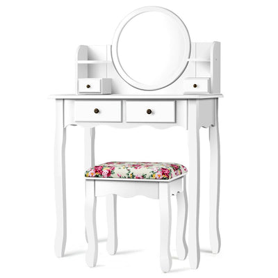 Makeup Vanity Table Set with 360° Pivoted Round Mirror - Relaxacare