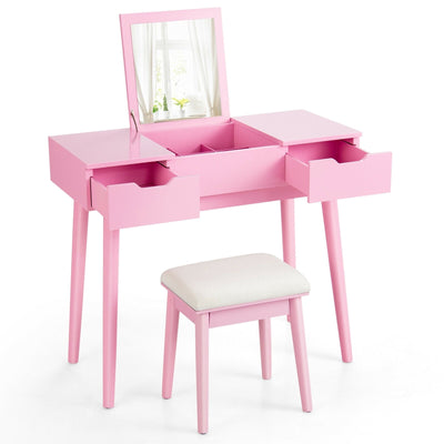 Makeup Vanity Table Set with Flip Top Mirror and 2 Drawers - Relaxacare