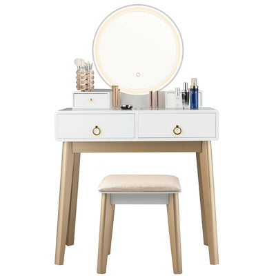 Makeup Vanity Table Set with Touch Screen Dimming Mirror and 3 Color Lighting Modes - Relaxacare