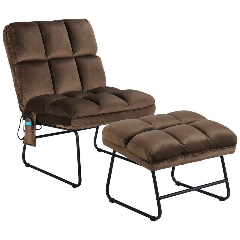 Massage Chair Velvet Accent Sofa Chair with Ottoman and Remote Control-Brown - Relaxacare