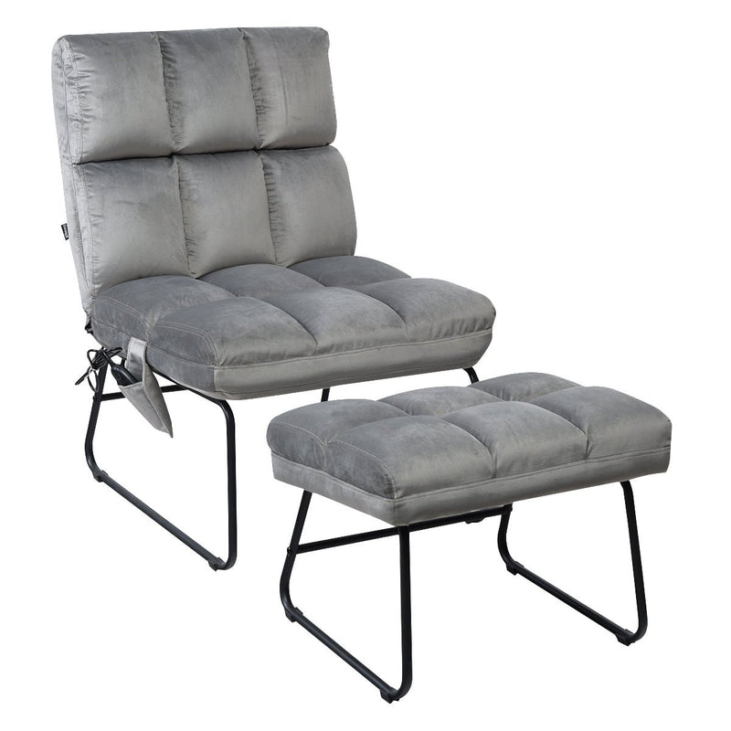 Massage Chair Velvet Accent Sofa Chair with Ottoman and Remote Control - Gray - Relaxacare