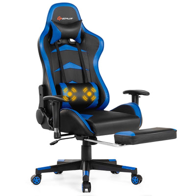 Massage Gaming Chair with Footrest-Blue - Relaxacare