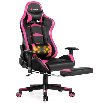 Massage Gaming Chair with Footrest-Pink - Relaxacare