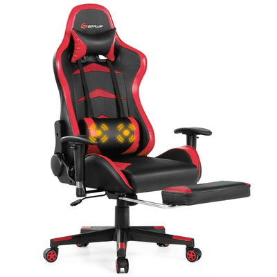 Massage Gaming Chair with Footrest-Red - Relaxacare