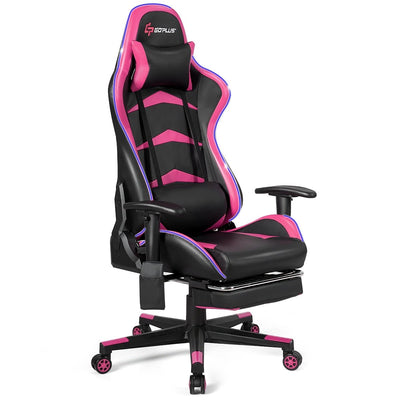 Massage LED Gaming Chair with Lumbar Support and Footrest-Pink - Relaxacare